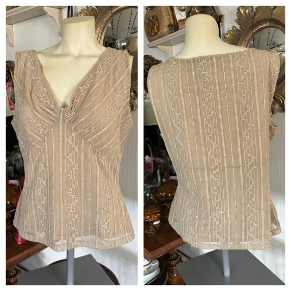 Tan Lace & Sequin Sleeveless Top - Picture 2 of 6